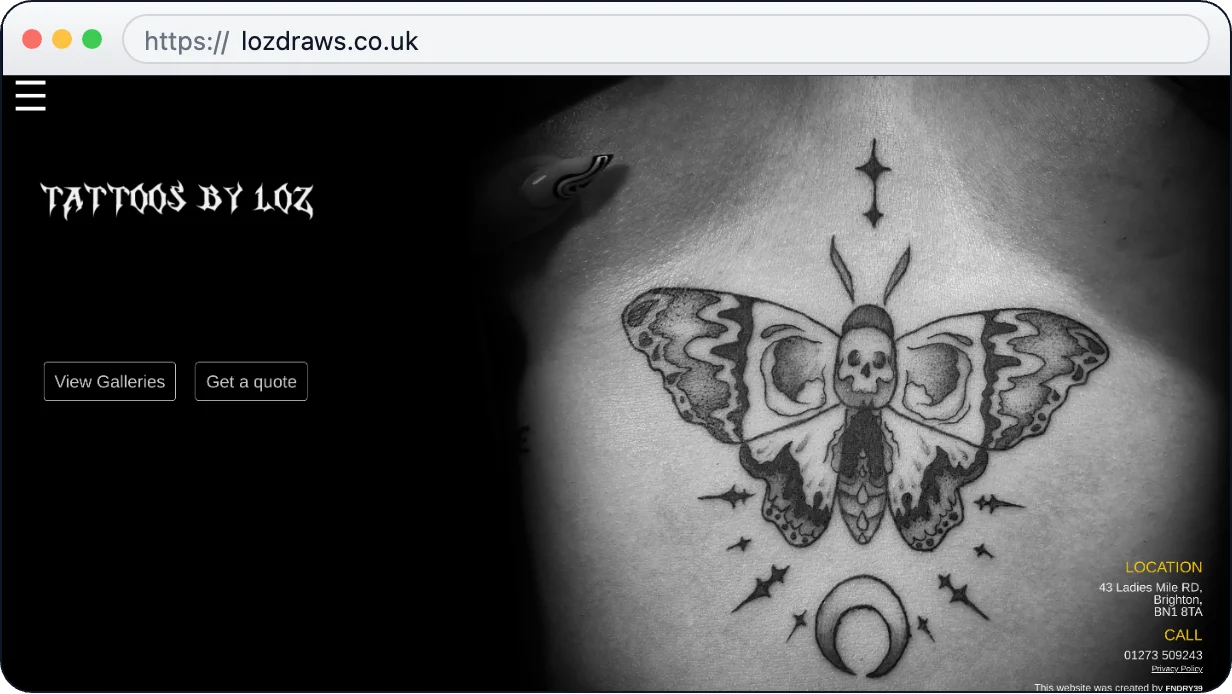 Screenshot of Tattoos by Loz Website